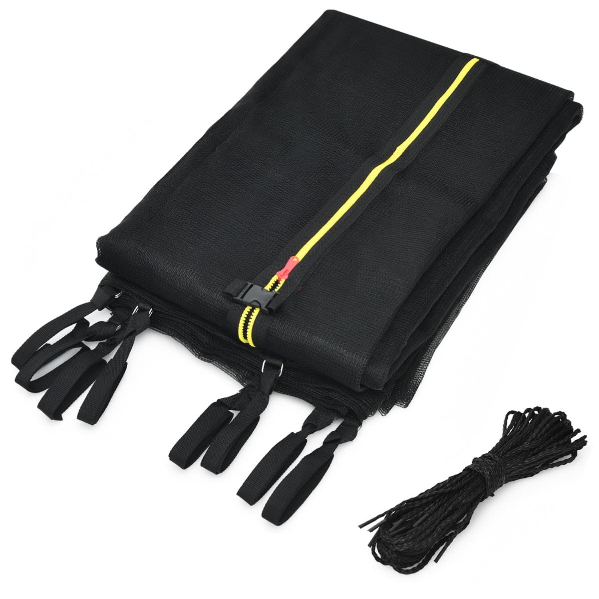 CostwayFilet de Sécurité pour Trampoline366 cm avec 8 poteaux Fermeture Eclair Double et Boucles de Protection Intérieur/Extérieur
